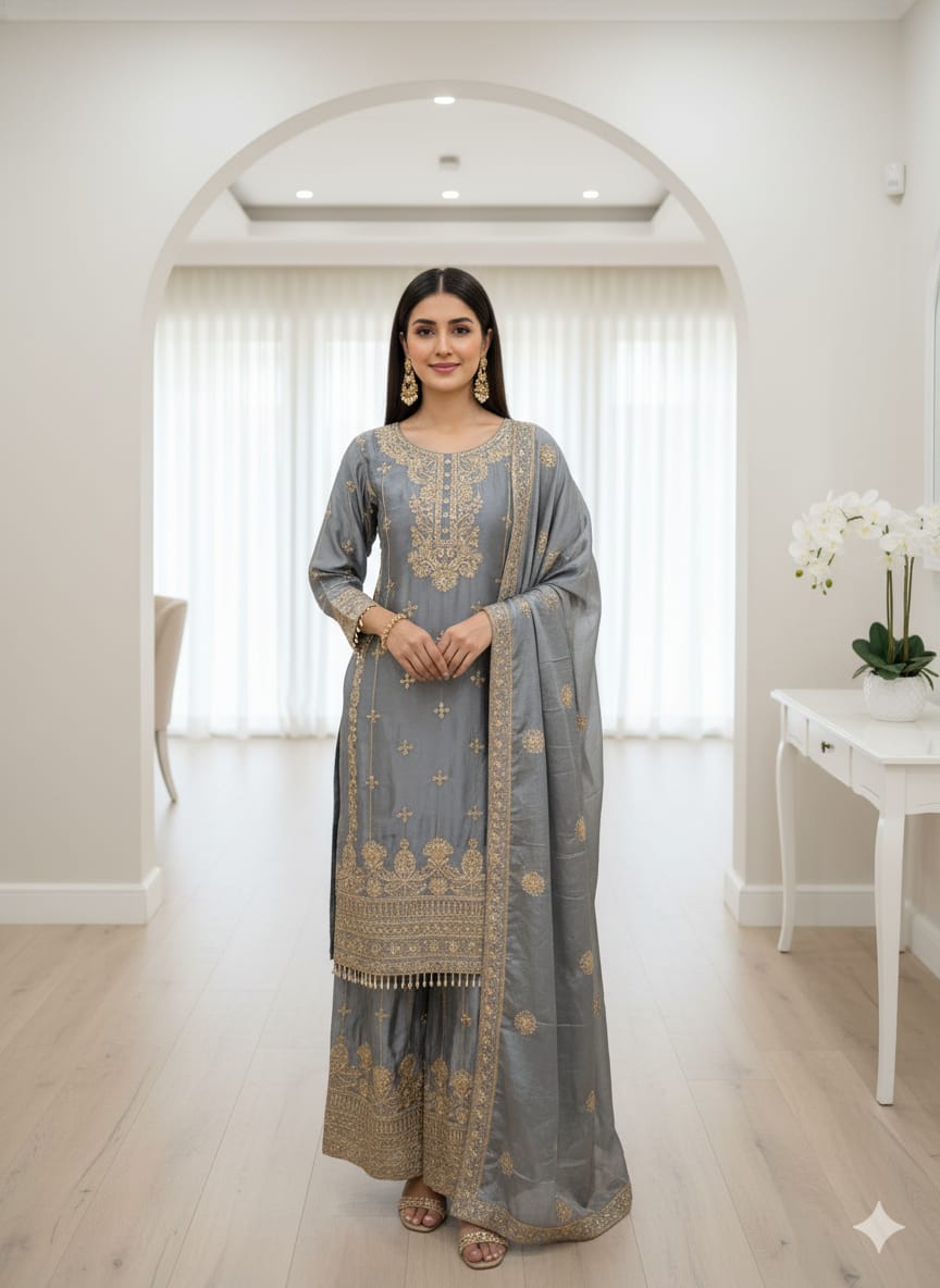 | P-33-2 |  Luxury Embroidered Shirt with  Sharara..